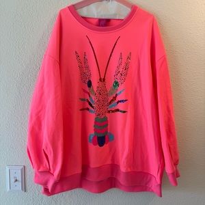 QUEEN OF SPARKLES Neon Pink Lobster Sweatshirt